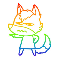 rainbow gradient line drawing cartoon annoyed wolf