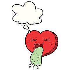 cartoon love sick heart and thought bubble