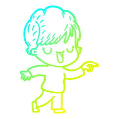 cold gradient line drawing cartoon woman talking