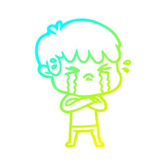 cold gradient line drawing cartoon boy crying
