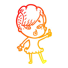 warm gradient line drawing cartoon surprised girl pointing