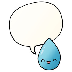 cartoon cute raindrop and speech bubble in smooth gradient style