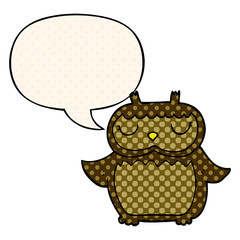 cartoon owl and speech bubble in comic book style