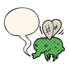 cartoon fly and speech bubble in comic book style