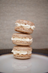 Cinnamon Bun Macaron Cookies A festive flavor. Perfect for fall or winter, Thanksgiving and Christmas. A delicate sweet treat. Baking or cooking, recipe photo.