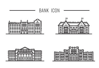Set icon outline design of facade and building symbol bank