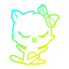 cold gradient line drawing cute cartoon cat with bow