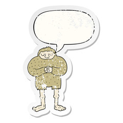 cartoon bigfoot and speech bubble distressed sticker