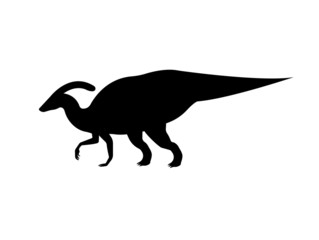 Vector flat black silhouette of  parasaurolophus dinosaur isolated on white background