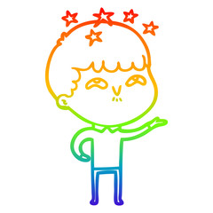 rainbow gradient line drawing cartoon amazed boy