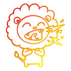 warm gradient line drawing cartoon roaring lion