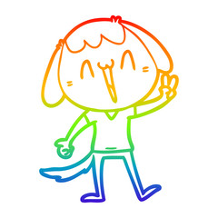 rainbow gradient line drawing cartoon laughing dog