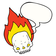 spooky cartoon flaming skull and speech bubble