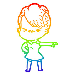rainbow gradient line drawing cartoon annoyed hipster girl