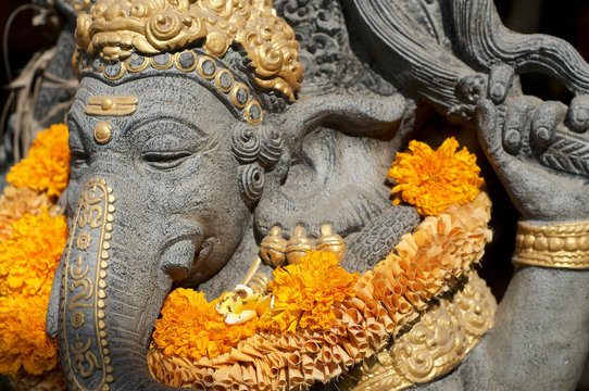 Close up picture of a Ganesha stone statue