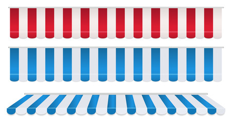 Set of strip colorful awnings on white background.