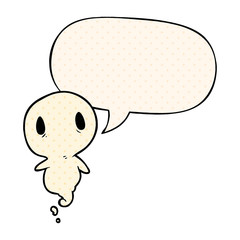 cute cartoon ghost and speech bubble in comic book style