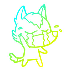 cold gradient line drawing cartoon crying wolf