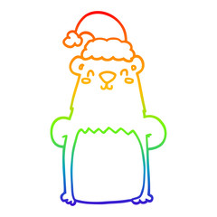 rainbow gradient line drawing cartoon bear wearing christmas hat