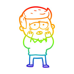 rainbow gradient line drawing cartoon tired man