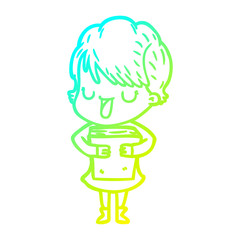 cold gradient line drawing cartoon woman talking