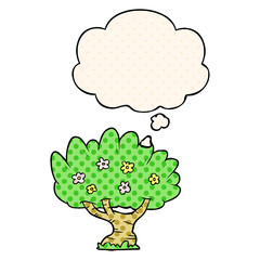 cartoon tree and thought bubble in comic book style