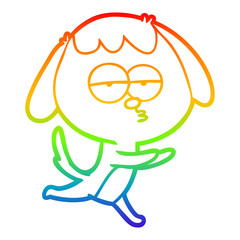 rainbow gradient line drawing cartoon bored dog running
