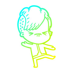 Obraz premium cold gradient line drawing cartoon annoyed hipster girl wearing space suit