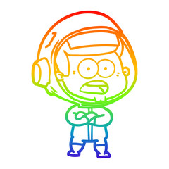rainbow gradient line drawing cartoon surprised astronaut