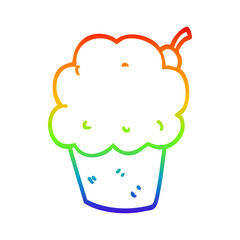 rainbow gradient line drawing cartoon cupcake
