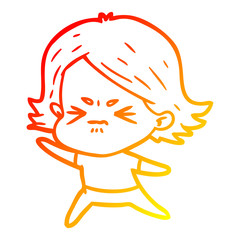 warm gradient line drawing cartoon angry girl