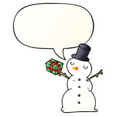 cartoon snowman and speech bubble in smooth gradient style