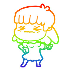 rainbow gradient line drawing cartoon angry girl