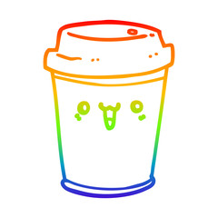 rainbow gradient line drawing cartoon take out coffee