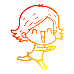 warm gradient line drawing cartoon happy woman