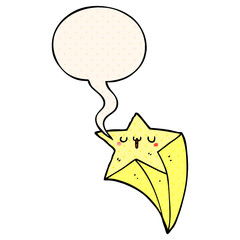 cartoon shooting star and speech bubble in comic book style