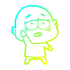 cold gradient line drawing cartoon tired bald man
