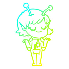 cold gradient line drawing smiling alien girl cartoon