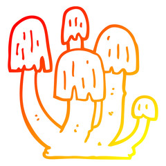 warm gradient line drawing cartoon mushrooms