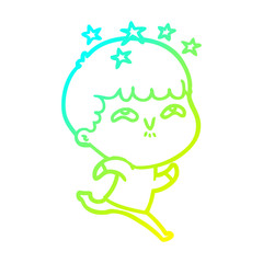 cold gradient line drawing cartoon amazed boy