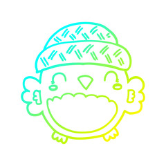 cold gradient line drawing cute cartoon owl in hat