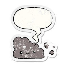cute cartoon cloud and speech bubble distressed sticker