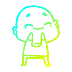 cold gradient line drawing cartoon happy bald man