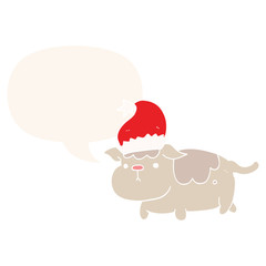 cute christmas dog and speech bubble in retro style