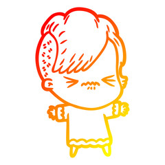 warm gradient line drawing cartoon annoyed hipster girl