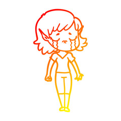 warm gradient line drawing crying cartoon elf girl