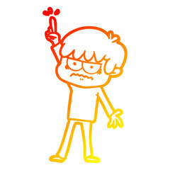 warm gradient line drawing annoyed cartoon boy