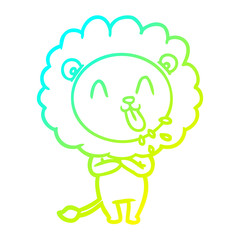 cold gradient line drawing happy cartoon lion