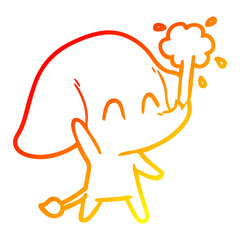 warm gradient line drawing cute cartoon elephant spouting water