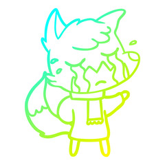 cold gradient line drawing crying fox cartoon